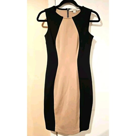 ALT Bella Swan Boston Proper Sheath Dress Sz 2 Bodycon Khaki Brown Black Sexy - Picture 2 of 8